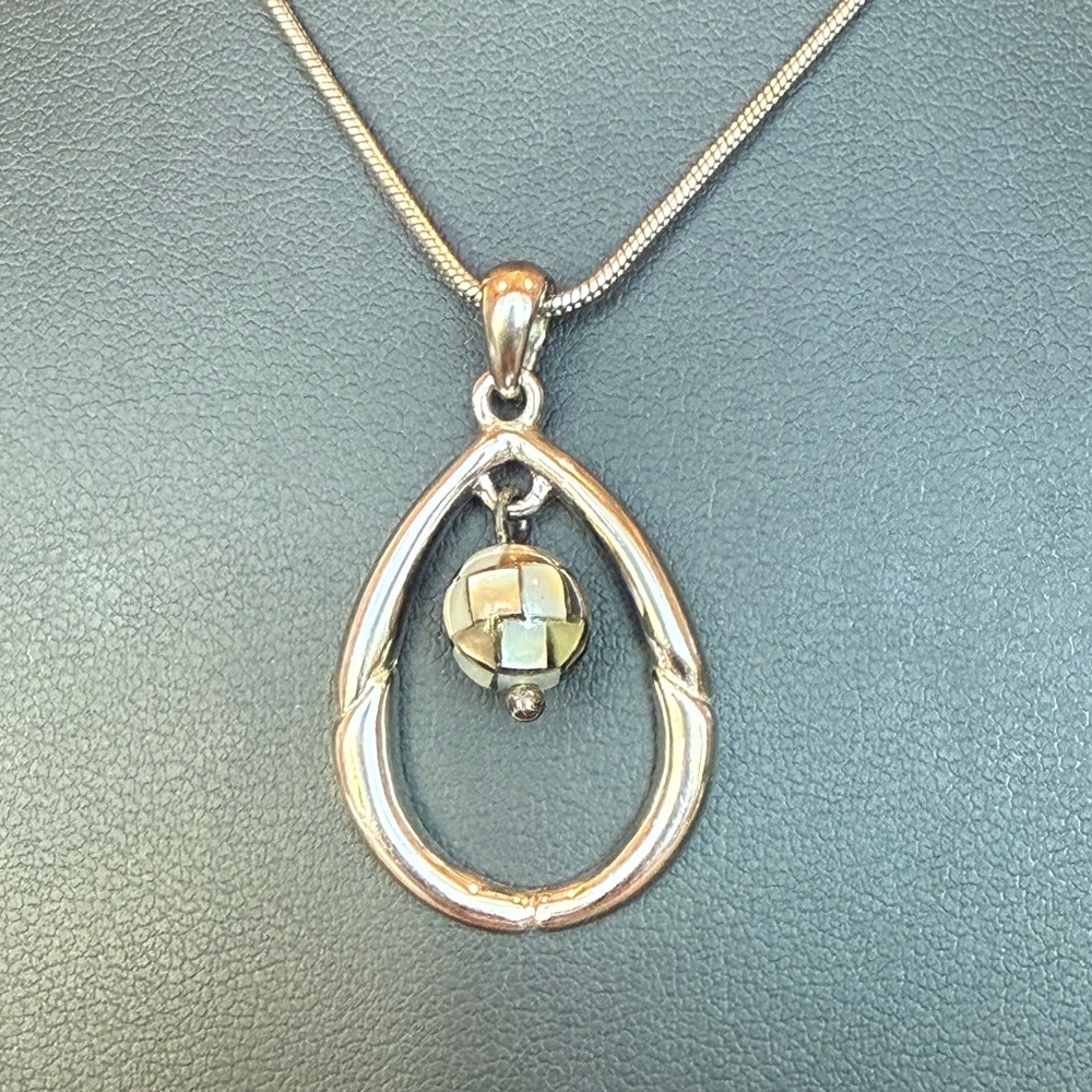 Lia Sophia "Hidden Gem" Silver Tone Pendant w/Genuine Abalone Dangle Inlaid Bead